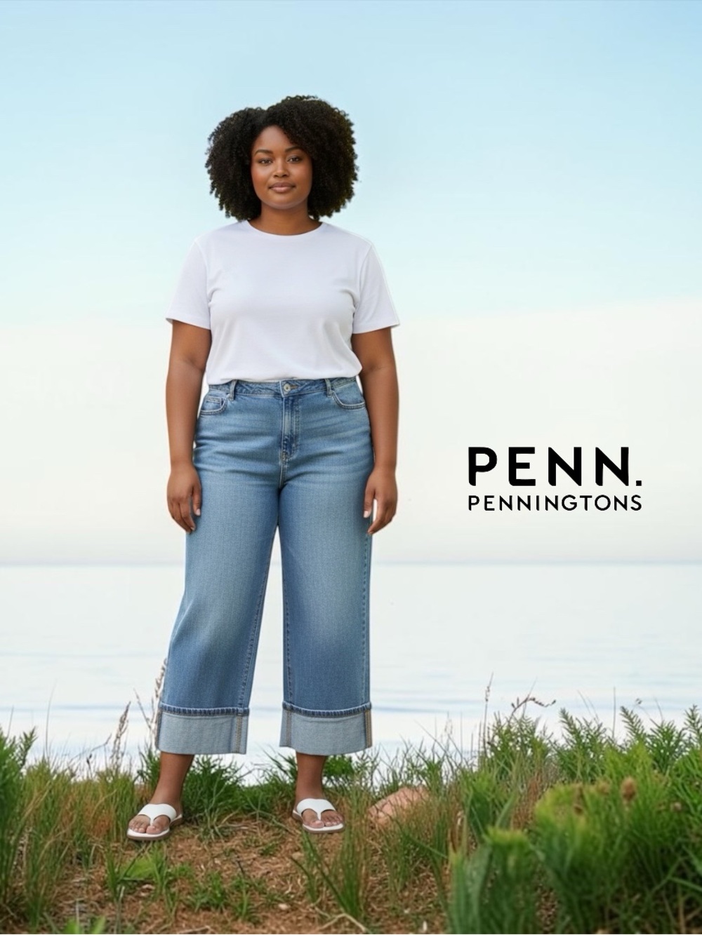 NEW, d/C JEANS by Penningtons, Plus Size 20W, Cropped Cuffed Jeans Light Wash